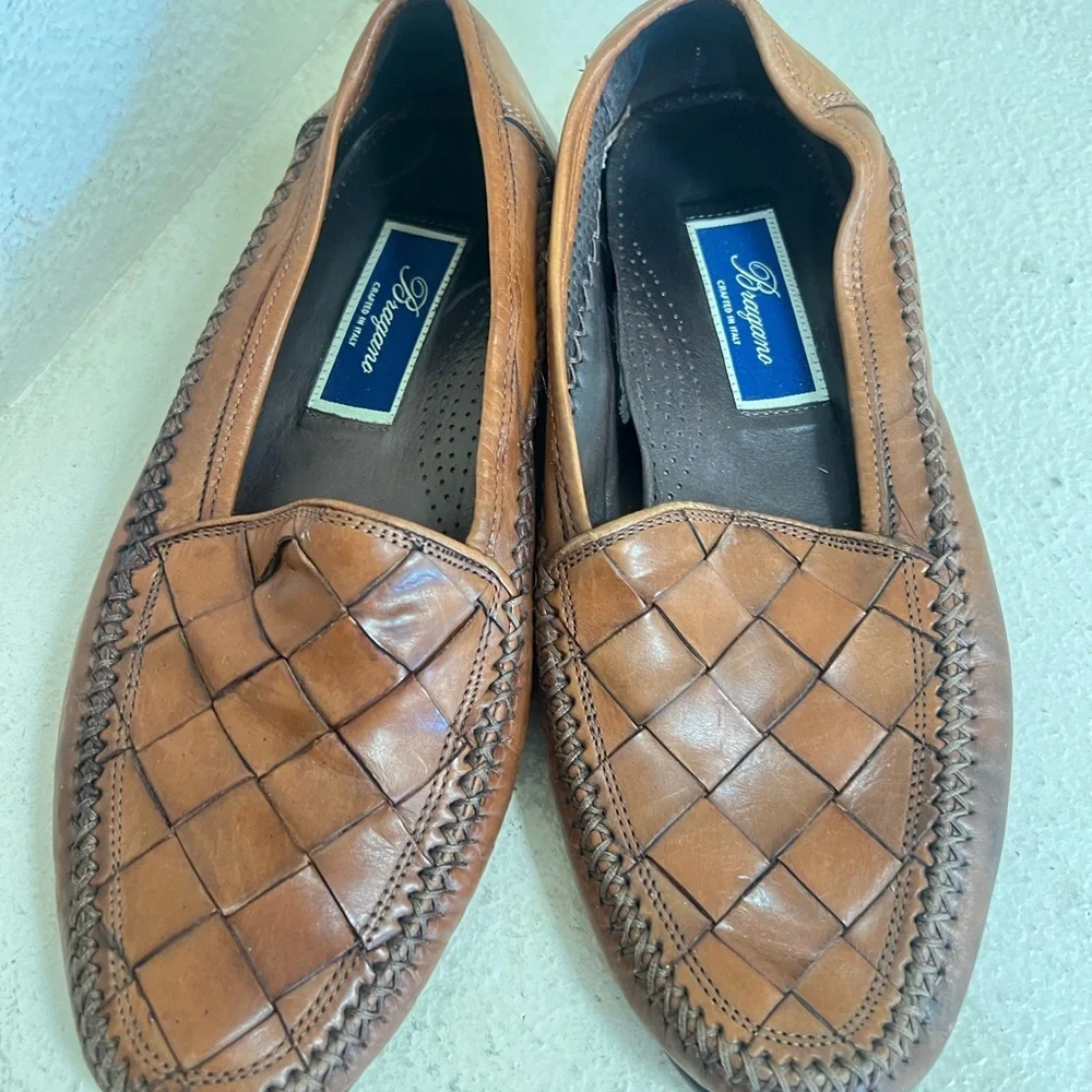 Bragano Woven Leather Loafers Men’s Sz 9 M Brown Italy Basketweave Driving Shoes